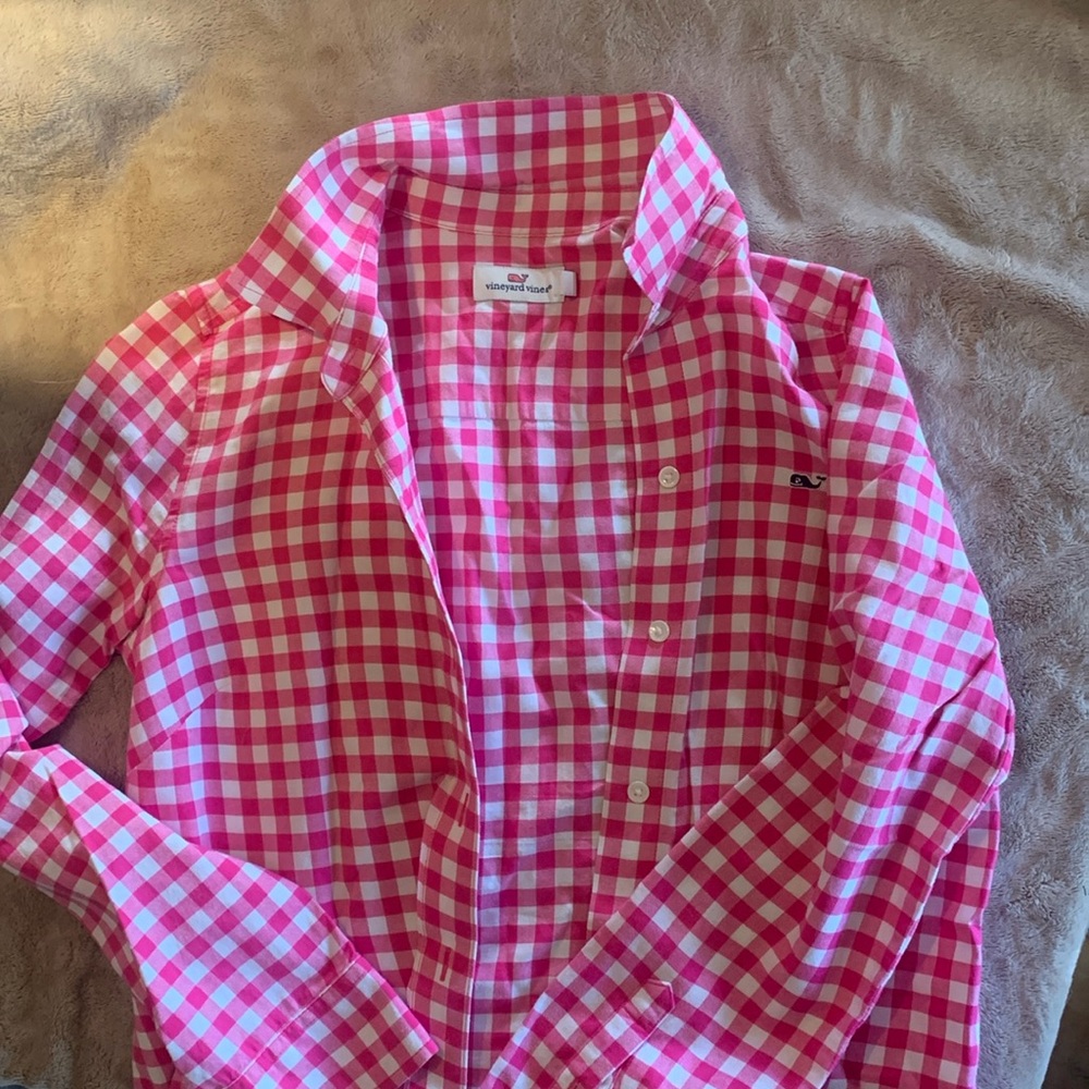 Vineyard Vines Pink Checkered Button Down Size 2